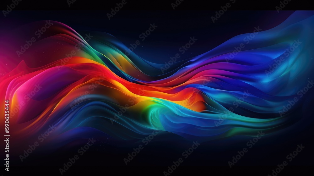 Poster modern background of rainbow gradients and curves with fluid, liquid motion with generative ai