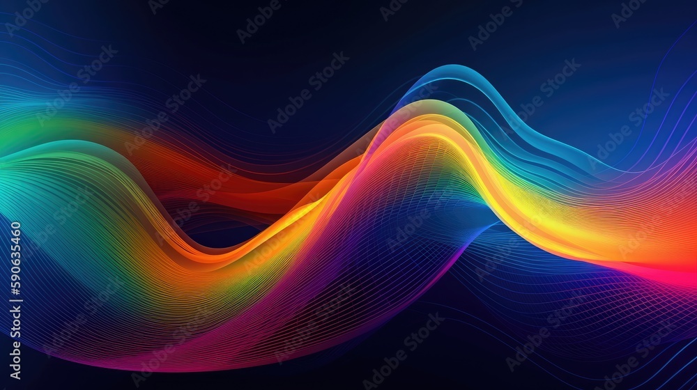 Poster modern background of rainbow gradients and curves with fluid, liquid motion with generative ai