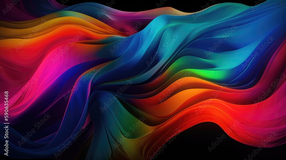 Poster modern background of rainbow gradients and curves with fluid, liquid motion with generative ai