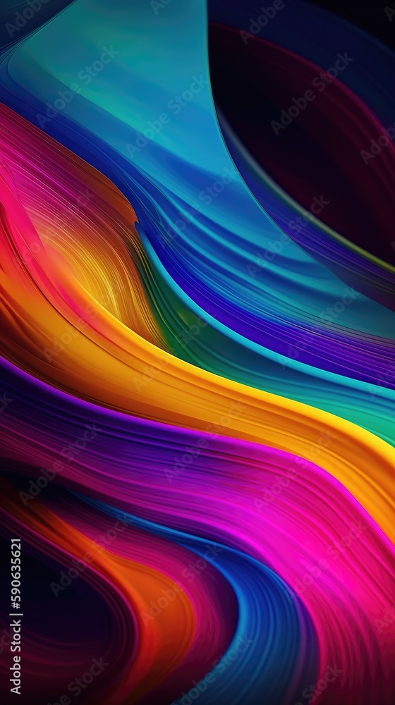 Poster modern background of rainbow gradients and curves with fluid, liquid motion with generative ai