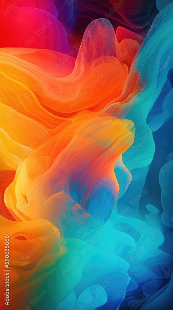 Poster modern background of rainbow gradients and curves with fluid, liquid motion with generative ai