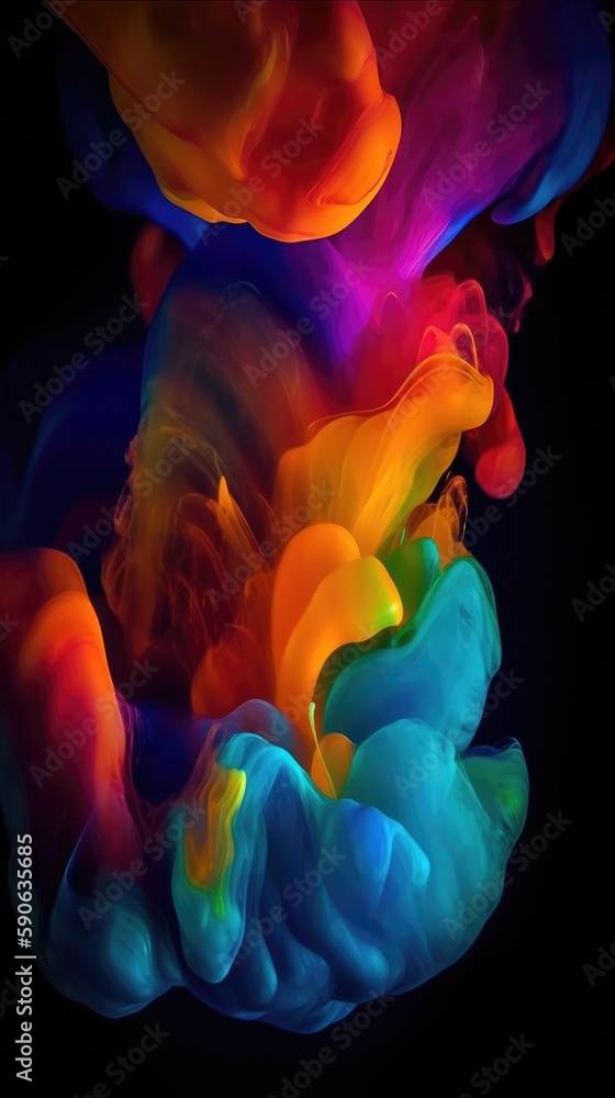 Poster modern background of rainbow gradients and curves with fluid, liquid motion with generative ai