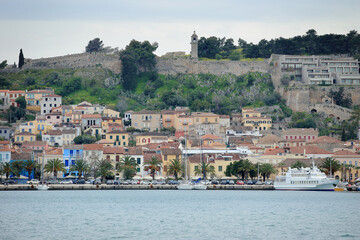 The town of Nafplio in the eastern Peloponnese (Greece). Port with boats and sailboats.