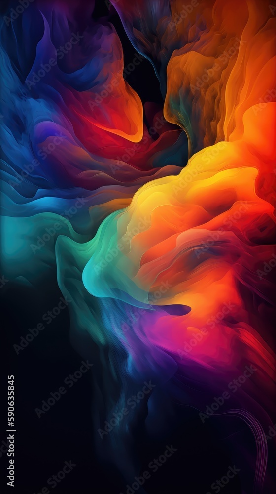 Poster modern background of rainbow gradients and curves with fluid, liquid motion with generative ai
