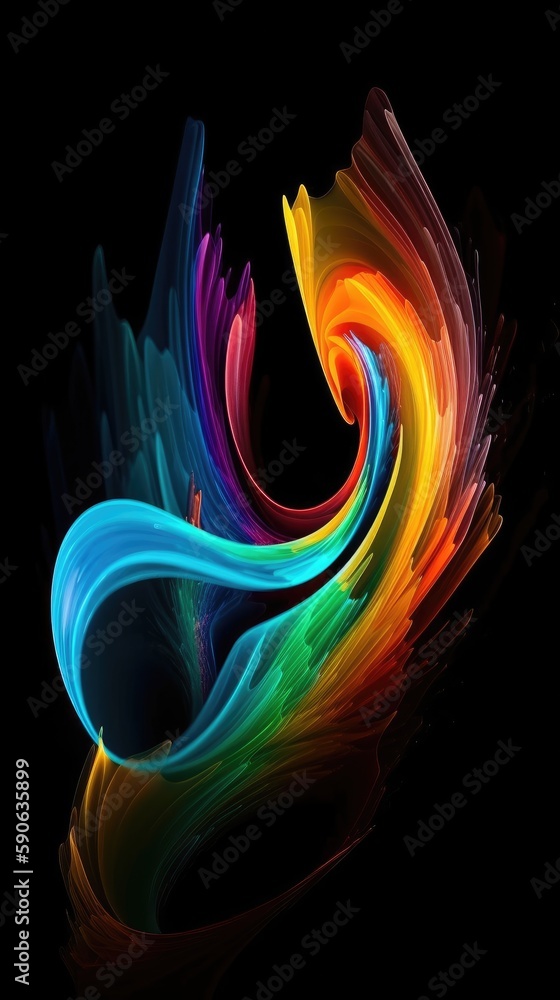 Poster modern background of rainbow gradients and curves with fluid, liquid motion with generative ai