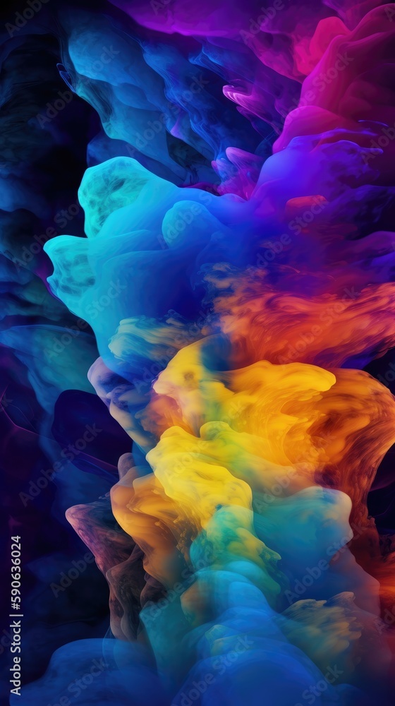 Poster modern background of rainbow gradients and curves with fluid, liquid motion with generative ai