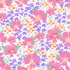 Modern floral seamless pattern hand drawing wild flower meadow vector illustration design for interior textile fabric fashion poppy hydrangea and leaves