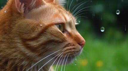 A cute adorable cat in the rain.