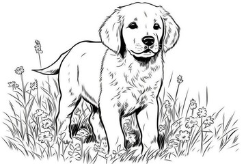 Coloring page outline of cartoon cute little puppy dog. illustration coloring book for kids. Generative AI