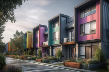 Obraz premium town houses in colorful style created with Generative AI technology