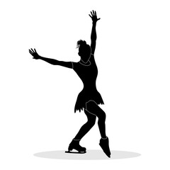 Black silhouette of female athlete doing ice skating. Vector illustration