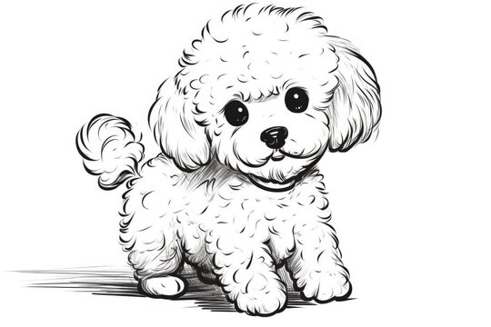 Coloring Page Outline Of Cartoon Cute Little Puppy Dog. Illustration Coloring Book For Kids. Generative AI