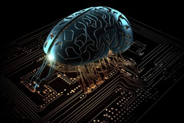 Human brain on a printed circuit board - AI Generated