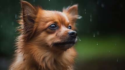 Obraz premium A cute adorable dog in the rain.