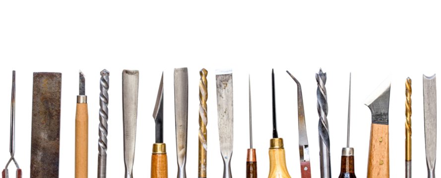 set of craft tools isolated on white background	
