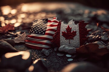 USA and Canada friendship. This image features the American and Canadian flags side by side, symbolizing support and unity between the two countries.  Generative AI.
