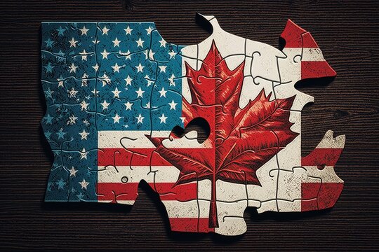 USA and Canada friendship. This image features the American and Canadian flags side by side, symbolizing support and unity between the two countries.  Generative AI.
