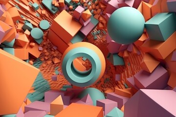 Vibrant 3D Geometric Abstract Background, Generative AI