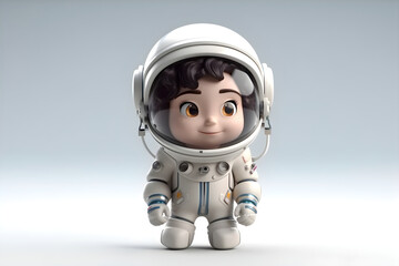 Astronaut woman on a white background. Adorable 3d character. Generated by AI.