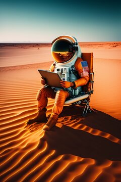 HD Image A astronaut was sitting on a beach chair on mars 