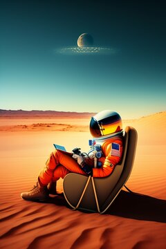 HD Image A astronaut was sitting on a beach chair on mars 