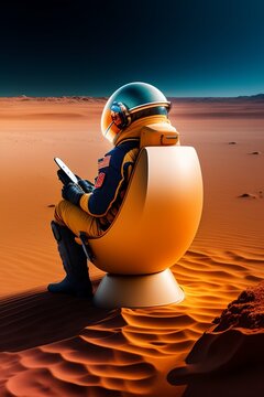 An astronaut was sitting on a beach chair on Mars HD Image 