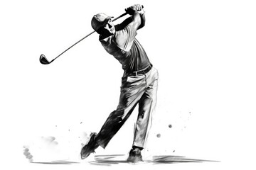 Man playing golf, golf player swinging. Driving golf ball.