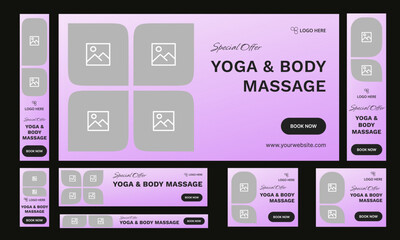 Set of yoga and body massage web banner template design for social media posts, editable vector eps 10 file format