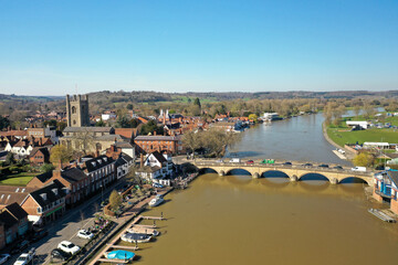 flying over around pretty country side ,  river thames aerial drone photo