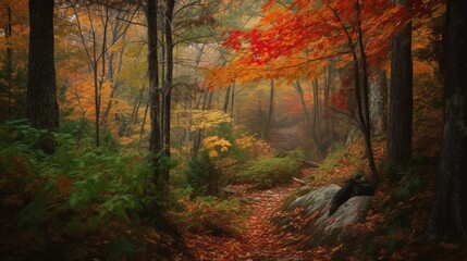 Obraz premium A lush forest with vibrant fall foliage Generative AI