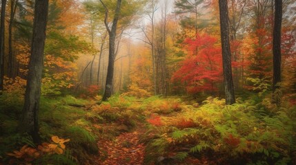 Obraz premium A lush forest with vibrant fall foliage Generative AI