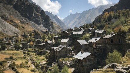 Fototapeta na wymiar A quaint village nestled in the mountains Generative AI
