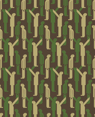 Man looks up military pattern seamless. Looking up guy army background. soldier protective khaki texture