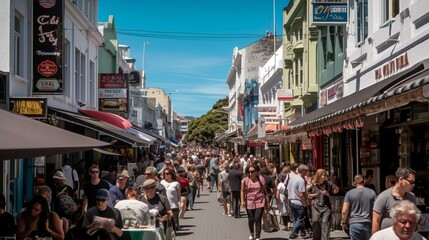 Obraz na płótnie Canvas A bustling city street with shops and cafes Generative AI