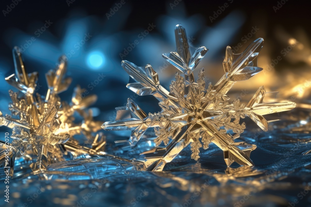Aufkleber macro shot of a snowflake on a surface. generative ai