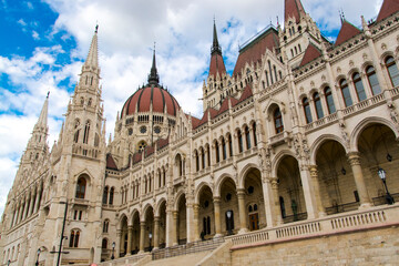 Fototapeta na wymiar The building of Hungarian Parliament on a sunny day of March
