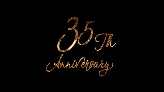 Congratulations on the 35th anniversary in gold color. Great for anniversary Celebrations Around the World. 4k video greeting card. Transparent Background.