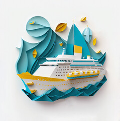 Digital illustration with a cruise ship, made in 3d technique. 
