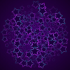 Led photic neon stars vector poster background. Pink blue purple teal neon stars led light effect.