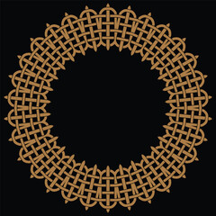 A round golden mandala with the word love on a black background