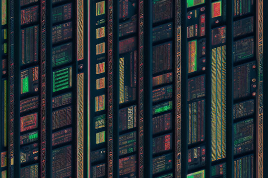 Seamless texture of electronic components, motherboard. Background, wallpaper, imprint on fabric. Generative AI
