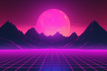 Retro Futuristic neon gaming landscape background