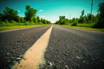 Fototapeta premium Road in the summertime without any traffic, close-up image of asphalt. Generative AI
