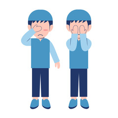 Set Of Muslim Boy Feeling Sad