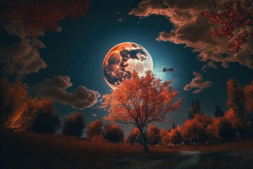 Astonishing night sky, a new moon, the lunar cycle, moonshine, the autumnal season, and nature. Generative AI