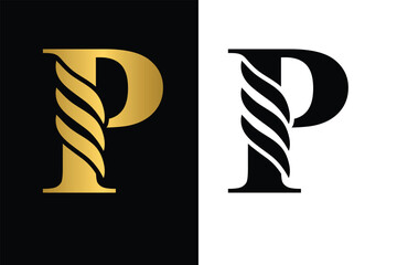 letter P. Gold and Black flower alphabet. Beautiful capital letters with shadow	

