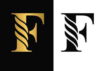 letter F. Gold and Black flower alphabet. Beautiful capital letters with shadow	
