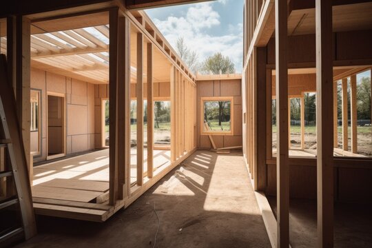 This image showcases a modern and luxurious prefabricated house in the process of being built Generative AI