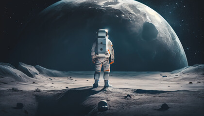 Astronaut strands on the Moon surface and looking