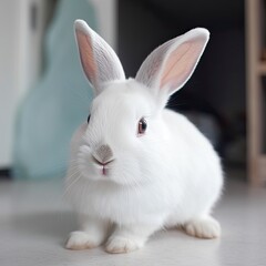 Obraz na płótnie Canvas Cute white rabbit with short ears, Generate Ai